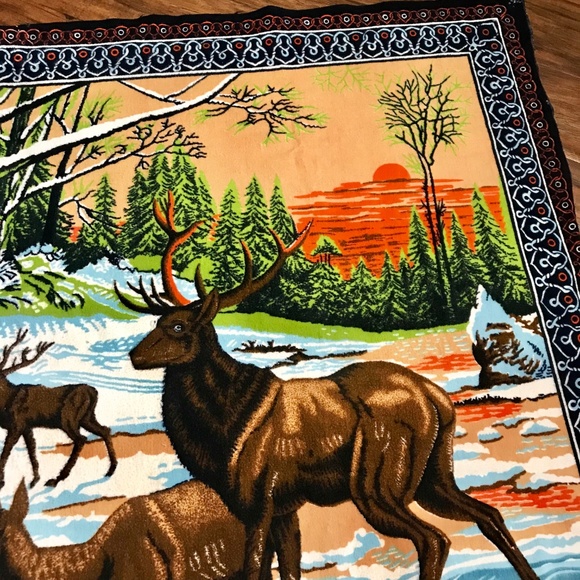 VTG Deer Elk Tapestry Wall Hanging Rug Rustic BOHO - Picture 3 of 7